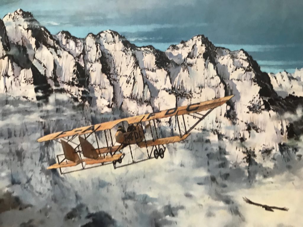 Adrienne Bolland pilotant son G3 Caudron au pied de la Cordillère des Andes.