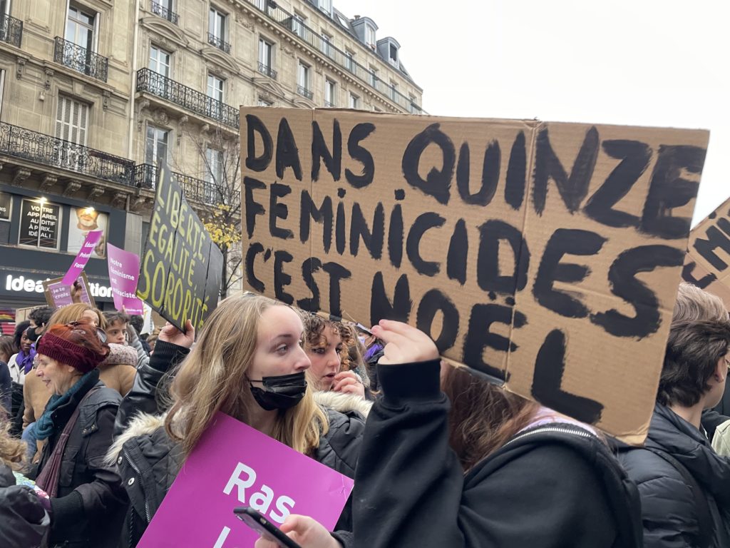 Dans 15 féminicides c'est Noël : Manif # Nous Toutes 20 novembre 2021, Paris.